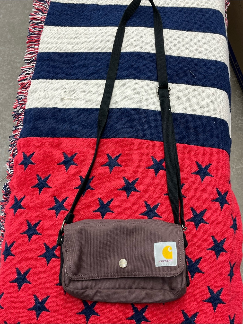 Carhartt Brown Canvas Small Crossbody Shoulder Bag with Black Strap
